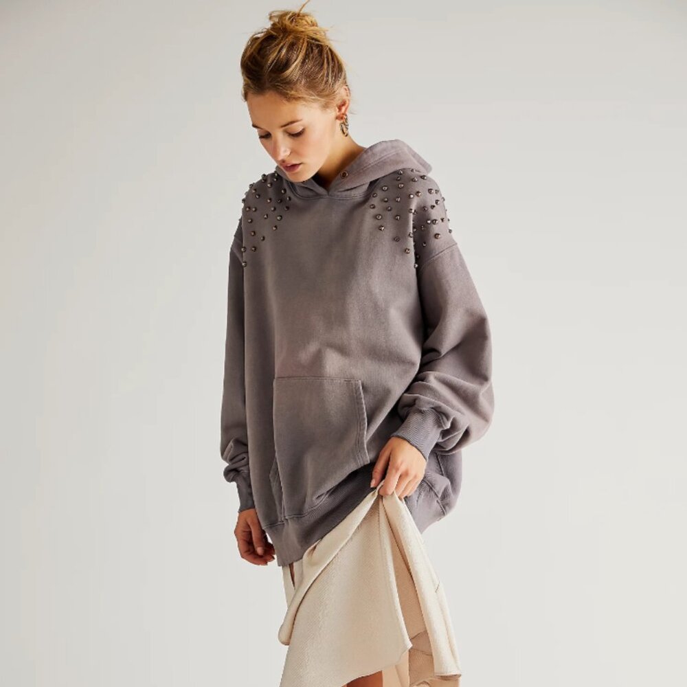 Free People Lonely Heart Studded Hoodie (Large)